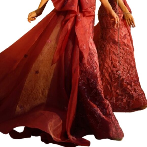 NWT Terani 252GL5205 Tulle Prom Dress Wine Size 16 - Picture 2 of 6